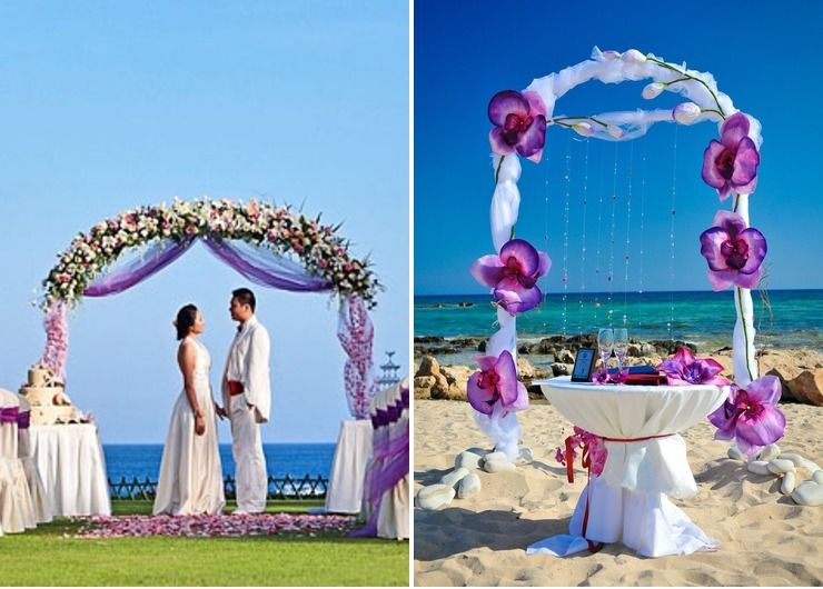 Outdoor purple wedding ceremony decor