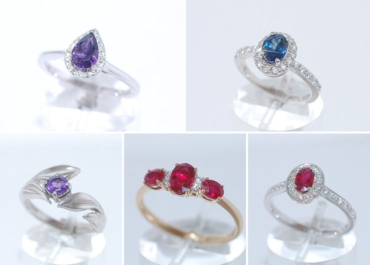 Coloured gemstone and diamond rings