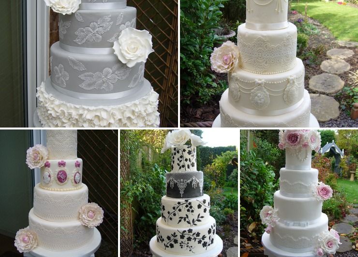 Vintage style wedding cake with sugar flowers
