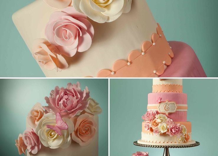 Blush Pink & Peach Floral Wedding Cake