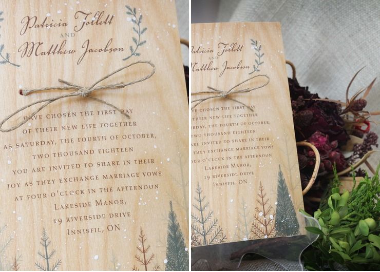 Winter Woods Wedding Invitation Printed on Wood Veneer