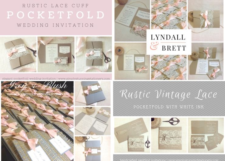 Rustic Vintage Lace Pocketfold Invitations