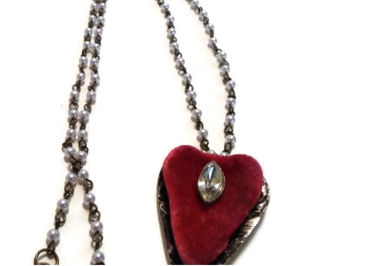 Red Velvet Heart Pendent Necklace