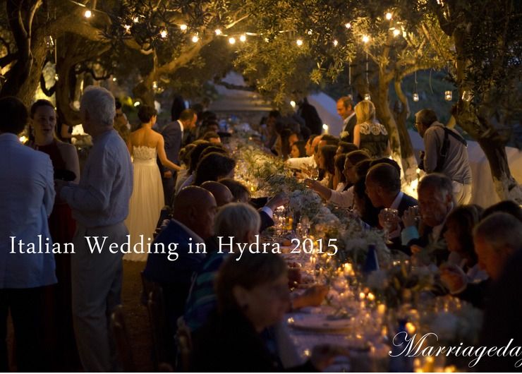 Italian wedding in Hydra Island Greece, string lighting