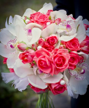 Pink rose wedding bouquet