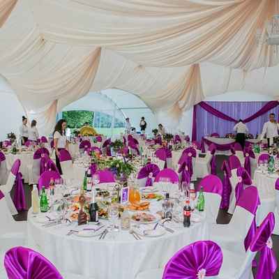 Pink wedding reception decor
