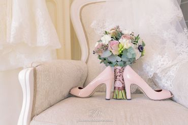 Vintage pink rose wedding bouquet