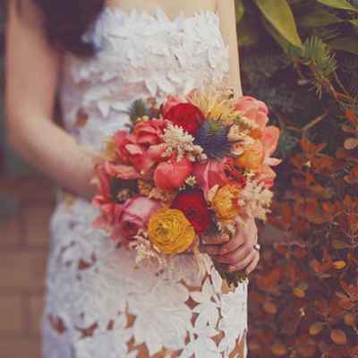 Autumn orange peony wedding bouquet