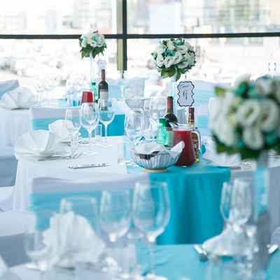 Breakfast at tiffany's blue wedding reception decor