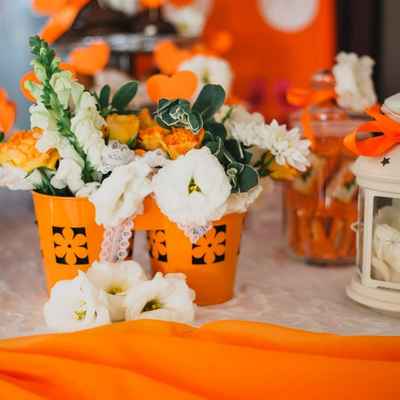 Orange wedding reception decor