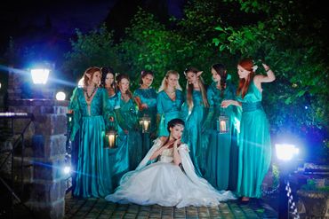 Themed blue bridesmaids