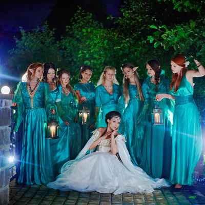 Themed blue bridesmaids