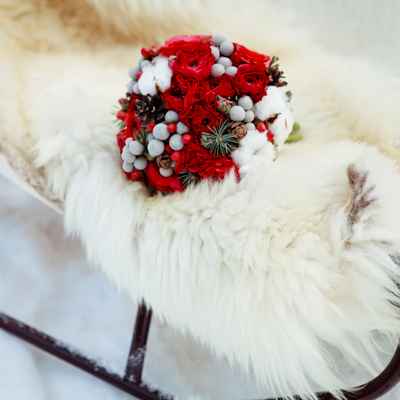 Winter red rose wedding bouquet
