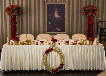 Mediterranean gold wedding reception decor