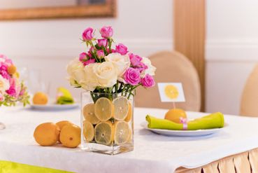 Fruit yellow wedding floral decor