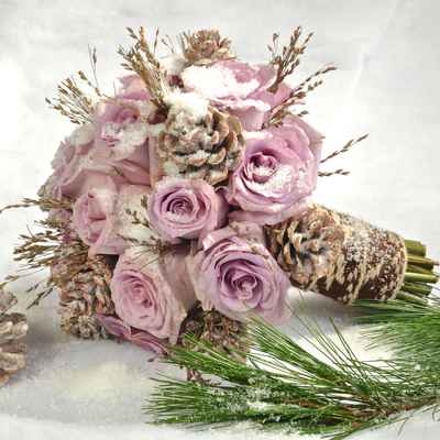 Winter pink rose wedding bouquet