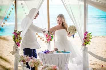 Beach pink wedding ceremony decor