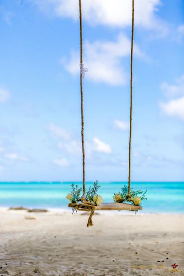 Beach wedding photo session decor