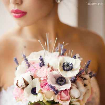 Pink anemone wedding bouquet
