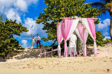 Beach pink wedding ceremony decor