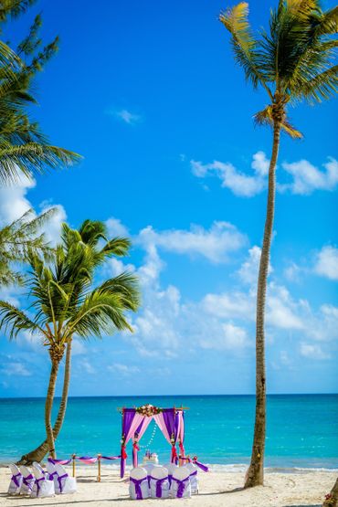 Beach pink wedding ceremony decor