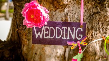 Pink wedding signs