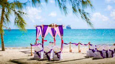 Beach pink wedding ceremony decor