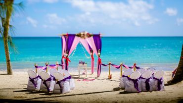 Beach pink wedding ceremony decor