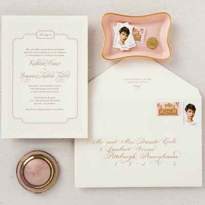 Breakfast at tiffany's pink wedding invitations