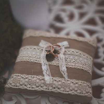 Rustic brown wedding ring pillows
