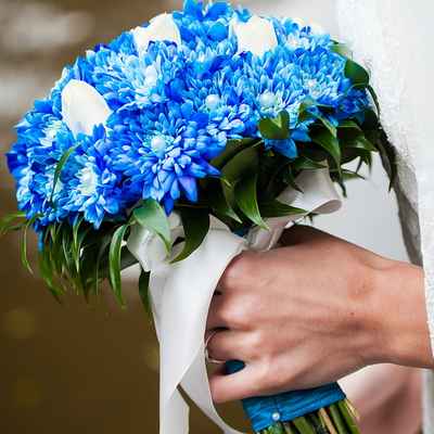 Blue tulip wedding bouquet
