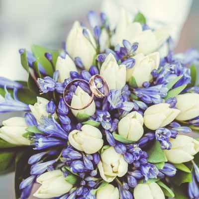 Spring blue tulip wedding bouquet