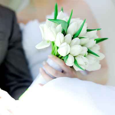 Spring white tulip wedding bouquet