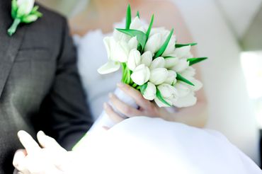 Spring white tulip wedding bouquet