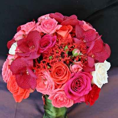 Red orchid wedding bouquet