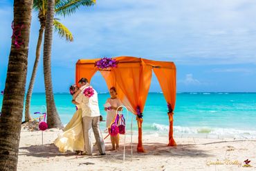 Beach pink wedding ceremony decor