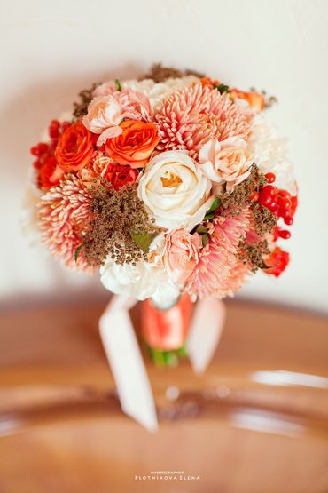 Orange rose wedding bouquet