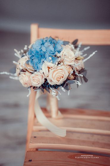 Blue hydrangea wedding bouquet