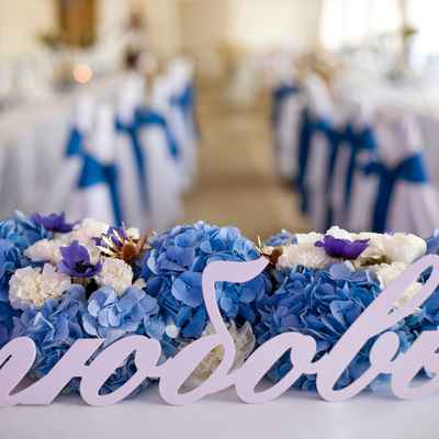 Blue wedding signs