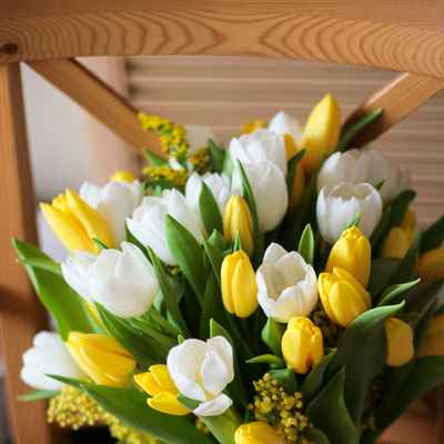 Spring yellow tulip wedding bouquet