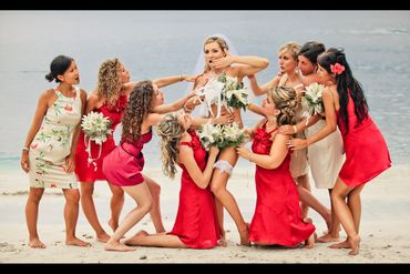 Beach red bridesmaids