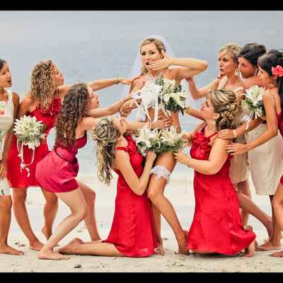 Beach red bridesmaids