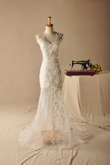 European ivory long wedding dresses