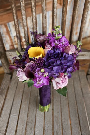 Purple calla wedding bouquet