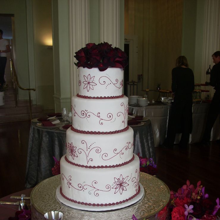 Silver & Burgundy Wedding Cake