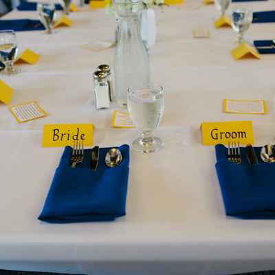 Yellow wedding signs