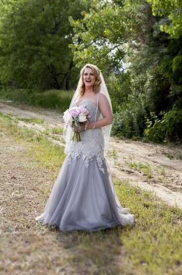 Outdoor grey long wedding dresses