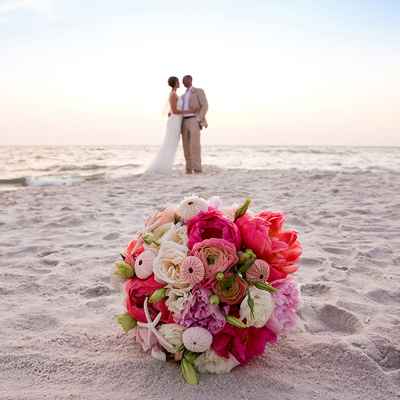 Beach white rose wedding bouquet