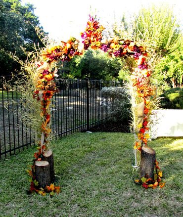 Outdoor autumn yellow wedding ceremony decor