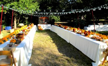 Outdoor autumn yellow wedding reception decor